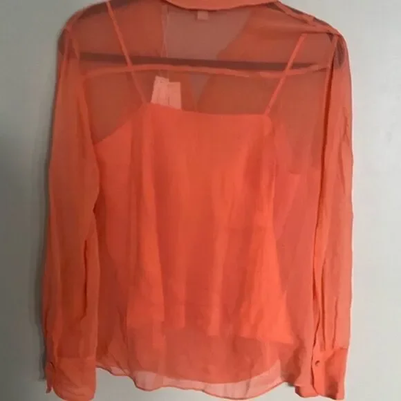 NWT Vince Sheer Crinkled Silk Shirt Style # V936112851 Meduim - Picture 8 of 11